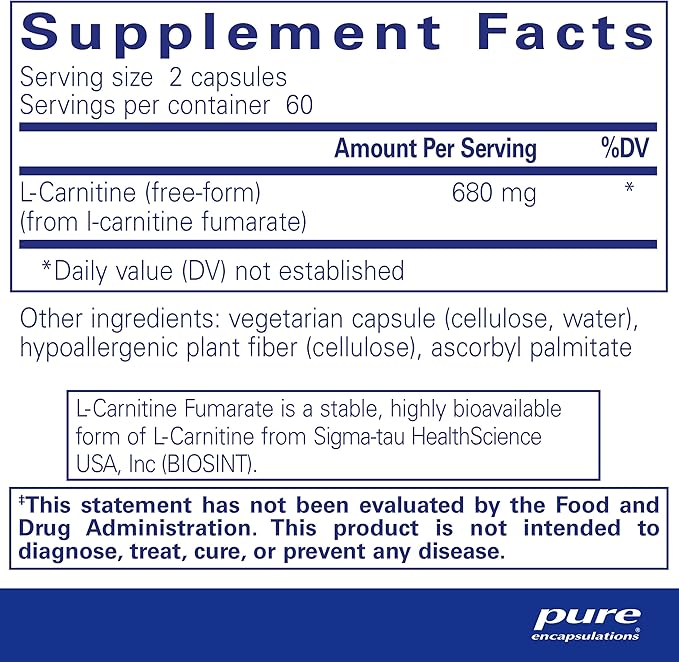 Pure Encapsulations L-Carnitine Fumarate | Hypoallergenic Supplement Support for Enhanced Muscle | 120 Capsules