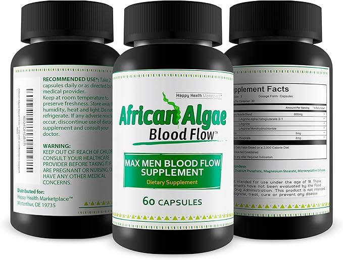 African Algae Blood Flow - Our Best Circulation Supplement - Better Blood Flow Circulation Supplements - Body Circulation Support - Max Men Blood Flow Supplement Pills - Advanced Blood Flow Capsules