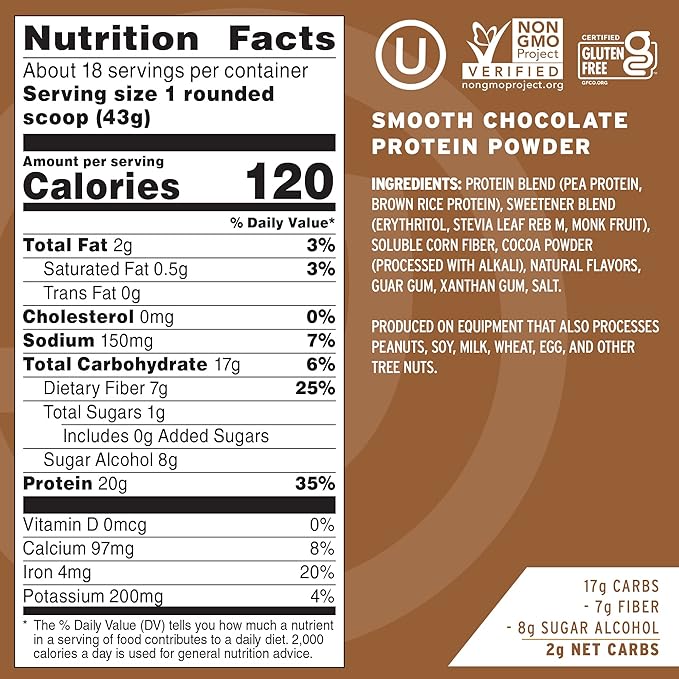 No Cow Vegan Protein Powder, Chocolate, 20g Plant Based Protein, Recyclable Bag, Dairy Free, Soy Free, No Sugar Added, Keto Friendly, Gluten Free, Naturally Sweetened, Non GMO, Kosher, 1.74 Pound