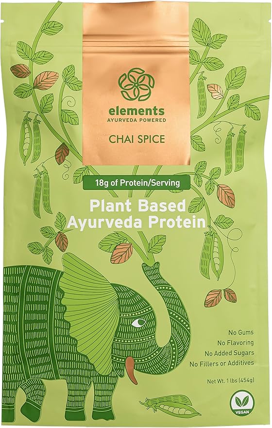 Elements Plant Based Vegan Protein Powder - Meal Replacement Shake Made from Pure Organic Yellow Peas with Chai Spice - Keto, Dairy Free, Soy Free, Paleo, and Non-GMO - 1lb Pack - 14 Servings