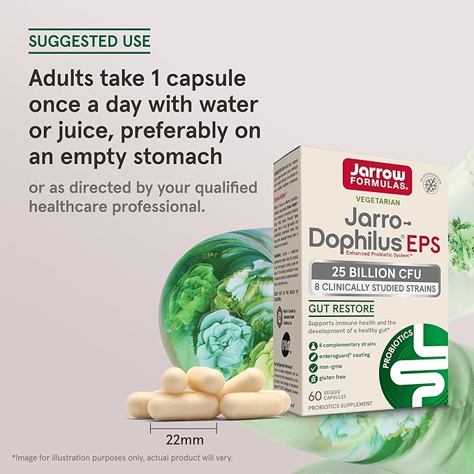 Jarrow Formulas Probiotics for Women and Men Digestive Health - Probiotic Nutritional Supplements, Gut Health, 25 Billion CFU, Jarro-Dophilus, 60 Capsules, 60 Day Supply
