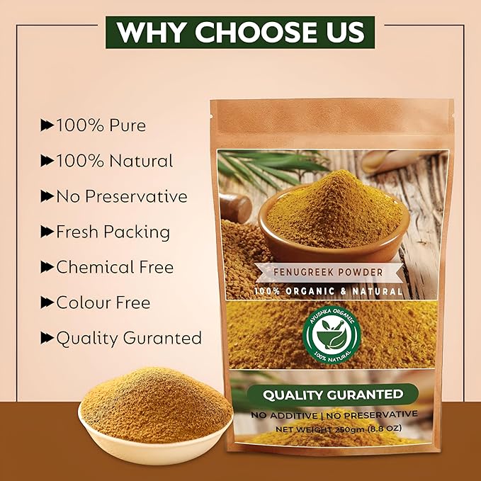 AYUSHKA ORGANIC Fenugreek Powder | 8.8 OZ | Trigonella foenum-graecum | Flavorful & Nutritious Spice for Every Kitchen
