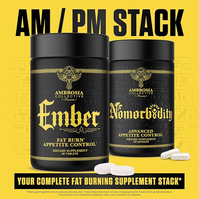 Ambrosia Nomorbidity Advanced Appetite Control & Ember Thermogenic Fat Burner | Powerful Hunger Management, Appetite Support & Fat Burning System with KSM-66 Ashwagandha, Garcitrin, CapsiMax™, Africa