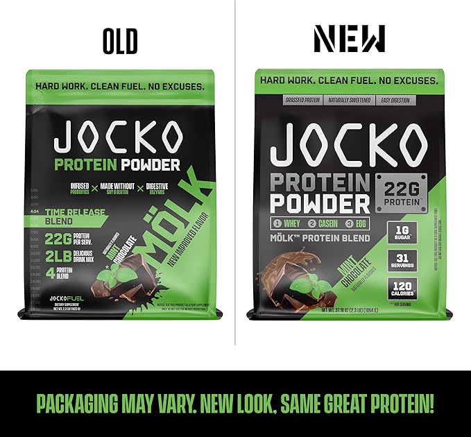 Jocko Fuel Mölk Whey Protein Powder 22g Low Sugar Monk Fruit Blend - Muscle Recovery & Growth, Packaging May Vary (31 Servings, Mint Chocolate)
