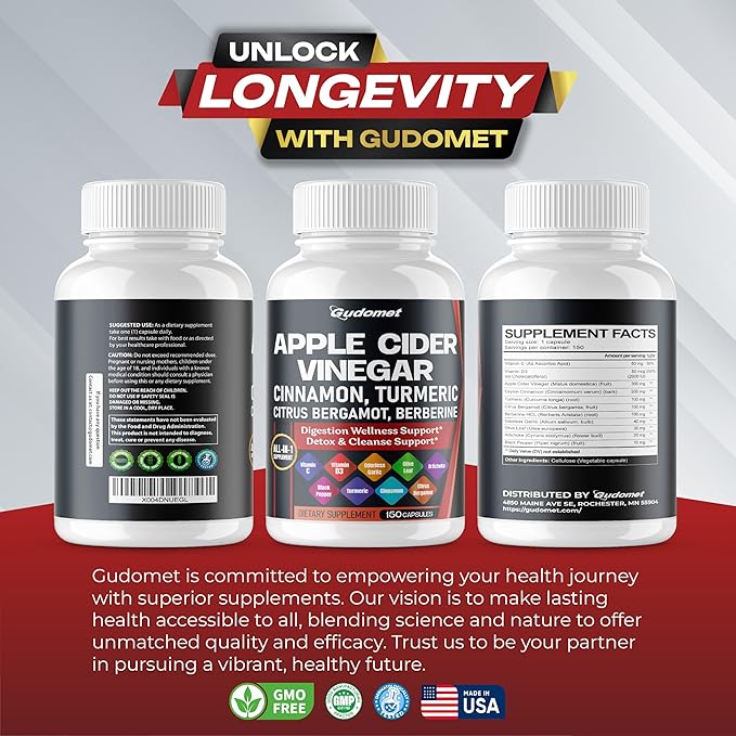 Apple Cider Vinegar Ceylon Cinnamon Turmeric Odorless Garlic Olive Leaf Artichoke Black Pepper -150 Capsules- Made in USA