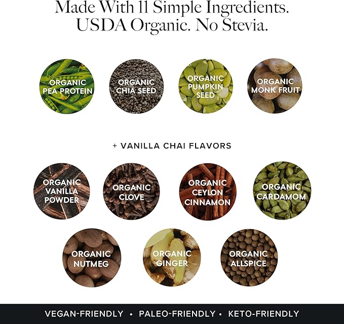 Truvani Vegan Pea Protein Powder | Vanilla Chai | 20g Organic Plant Based Protein | 20 Servings | Keto | Gluten & Dairy Free | Low Carb | No Added Sugar