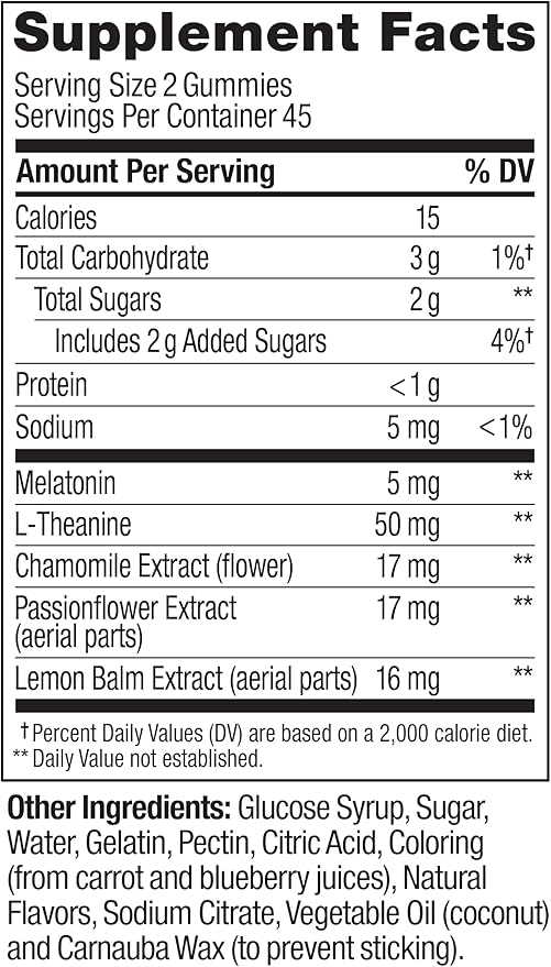 OLLY Extra Strength Sleep Gummy 5 mg Melatonin, L-Theanine, Chamomile, Lemon Balm Extracts, Sleep Aid, BlackBerry Flavor - 90 Count