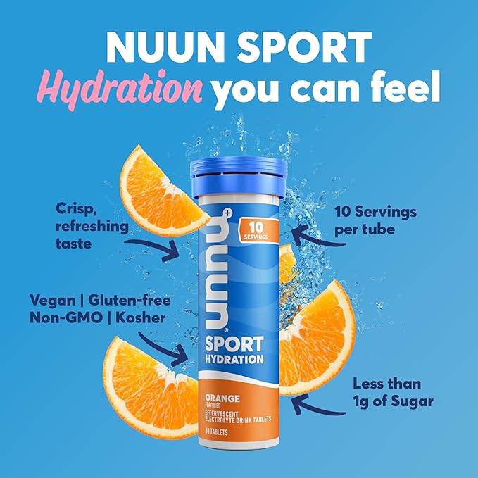 Nuun Sport Electrolyte Tablets with Magnesium, Calcium, Potassium, Chloride & Sodium, Gluten Free & Vegan, Orange, 8 Pack (80 Servings Total)