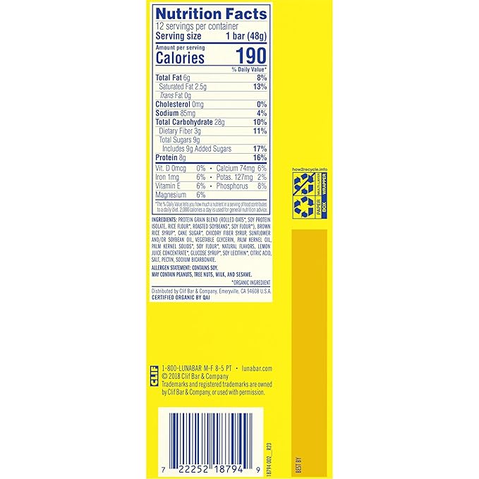 Clif Bar Luna Minis Energy Bar - Box of 12 1.69oz (48g) Bars (Lemon Zest)