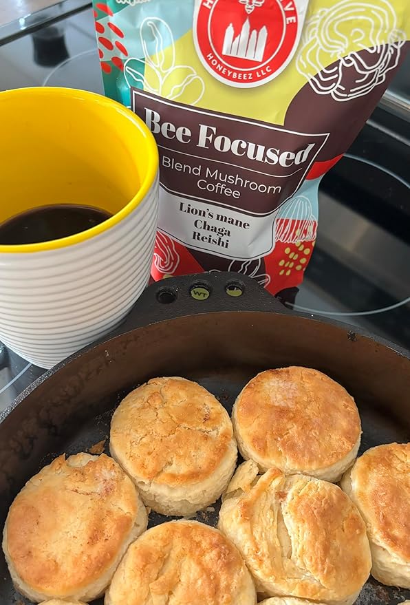 Mushroom Coffee by Herbal Hive Bee Focused Includes Adaptogens Reishi, Lion's Mane, and Chaga Superfood Low Acid Instant 30 Servings (3.5 oz, Dark Roast)