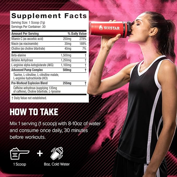 Six Star Pre-Workout Powder for Men & Women, Pink Lemonade (30 Servings) - Preworkout Explosion 2.0 Energy Powder Drink Mix with Beta-Alanine & Caffeine - Sports Nutrition Supplement Products