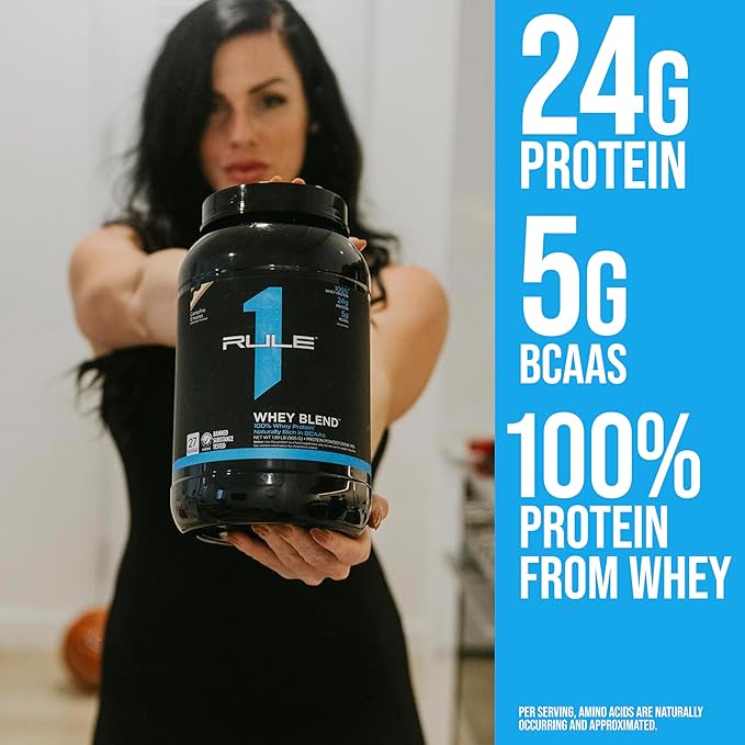 Rule One Proteins, R1 Whey Blend - 24g Fast-Acting Whey Protein Concentrates, Isolates, and Hydrolysates Per Serving, with Naturally Occurring EAAs and BCAAs (5 Pounds*, Vanilla Ice Cream)