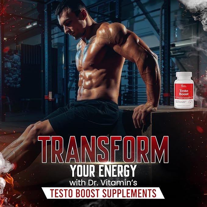DR VITAMIN SOLUTIONS Testo Boost Supplement for Men - Stamina, Endurance & Energy Enhancement - Male Testosterone Booster w/Fenugreek, Tribulus, Tongkat Ali, Horny Goat Weed - 30 Capsules
