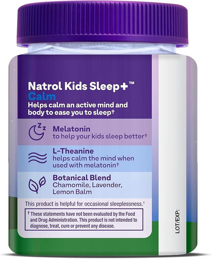 Natrol Kids Sleep+ Calm, Melatonin and L-Theanine, Supplement for Restful Sleep and Calming, Sleep Gummies for Kids, 60 Strawberry-Flavored Melatonin Gummies, 60 Day Supply