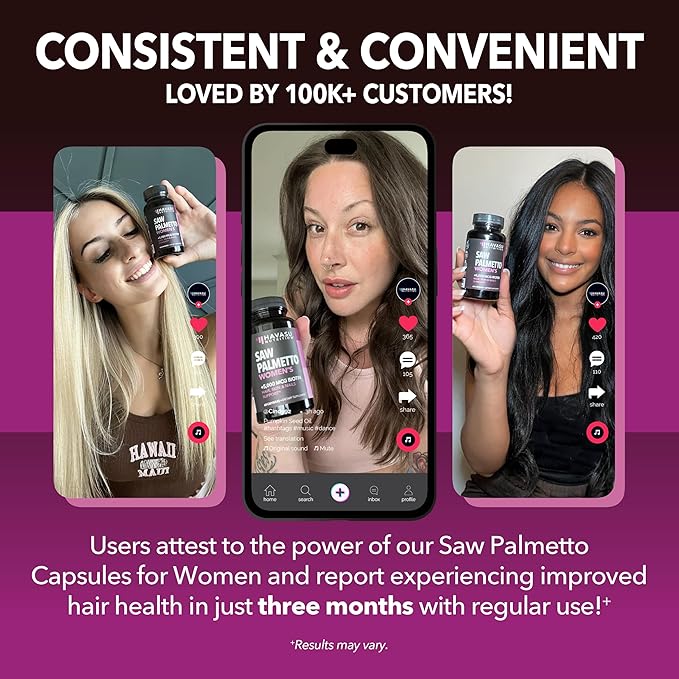 Saw Palmetto for Women with Biotin 5000mcg - Powerful DHT Blocker to Support Hair, Skin, and Nail Health - 120 Count - Vegan, Non-GMO Vitamin for Stronger, Fuller Looking Locks - 2 Month Supply