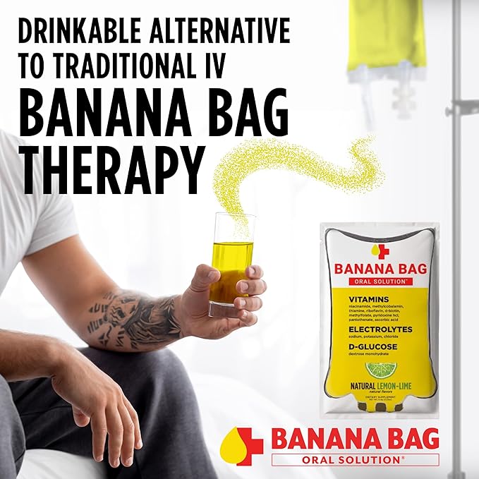 Banana Bag Oral Solution Packets โ Natural Lemon Lime 15pk | A Refreshing Blend of Electrolytes, Vitamin C, and B-Complex for Daily Hydration and Energy | Perfect for Any Lifestyle.