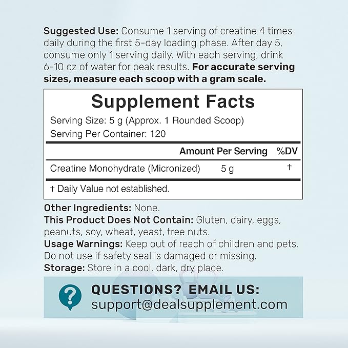 Instant Creatine Monohydrate Powder 120 Servings - 5000mg(5g) Per Serving | Unflavored Micronized Creatine | Improve Performance & PreWorkout Recovery | Vegan, Keto | Non-GMO, No Filler