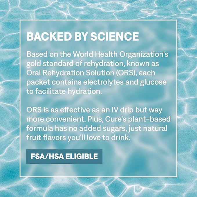 Cure Hydration | Plant-Based Electrolyte Drink Mix | No Added Sugar | FSA & HSA | Dehydration Relief Powder Made with Coconut Water | Non-GMO | Vegan | Pouch of 14 Packets - Lemonade