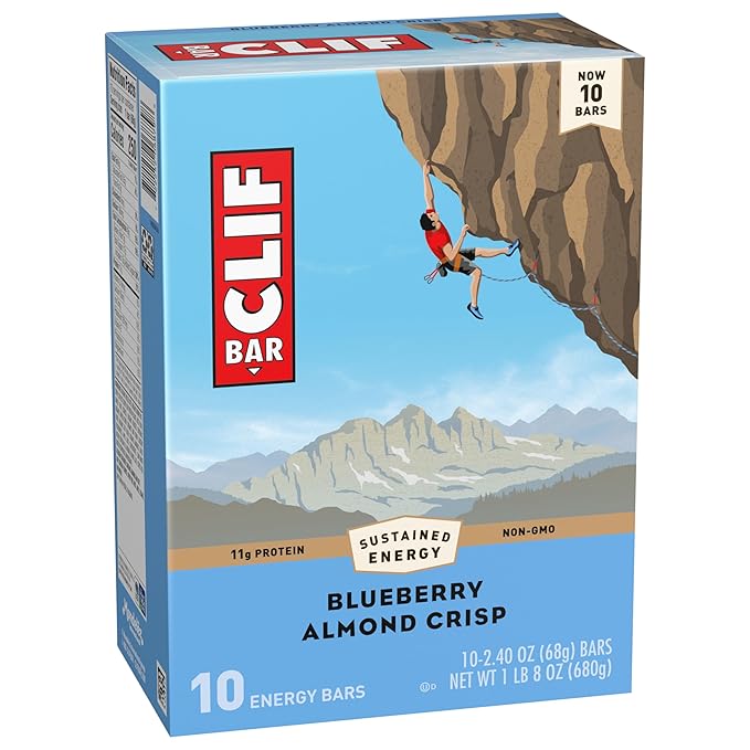 CLIF BAR - Blueberry Almond Crisp - Made with Organic Oats - Energy Bars - Non-GMO - Plant Based Protein Bars (10 Pack)