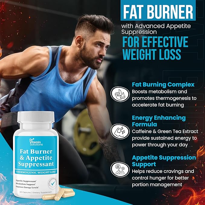 DR VITAMIN SOLUTIONS Fat Burner for Women & Men - Appetite Suppressant for Weight Loss - Pills w/Metabolism Booster Thermogenic Weight Loss Supplement - Includes Chromium & Green Tea Extract - 60 Ct.
