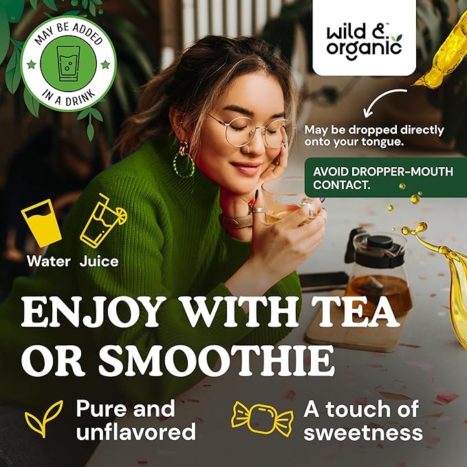 Wild & Organic Green Tea Extract Liquid Drops - Antioxidant-Rich Green Tea Supplement - 2-Month Supply - Vegan, Sugar & Alcohol-Free Camellia Sinensis Tincture - 4 fl oz
