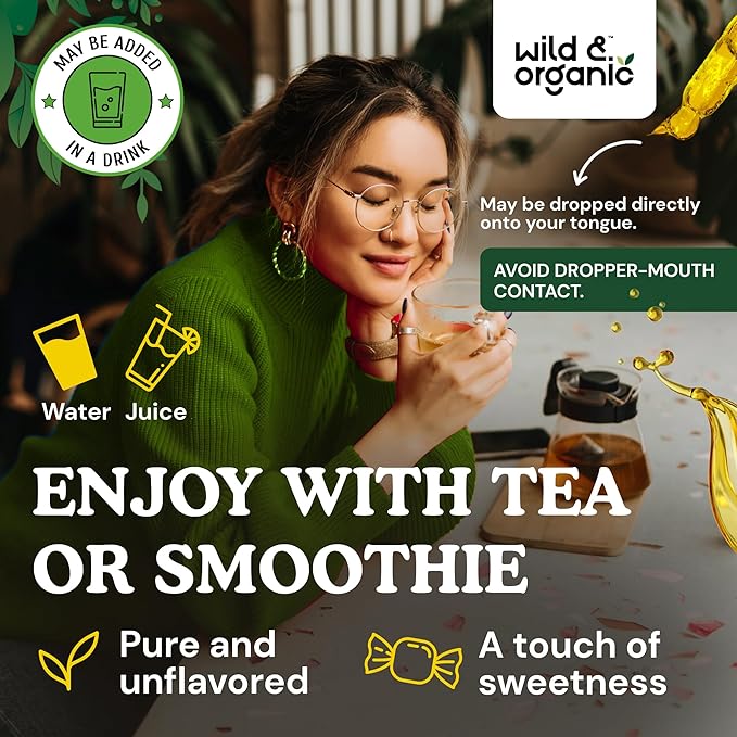 Wild & Organic Green Tea Extract Liquid Drops - Antioxidant Supplement - Natural Green Tea Supplements w/Camelia Sinensis - Vegan, Sugar & Alcohol-Free Tincture - 2 fl oz