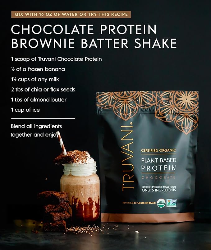Truvani Vegan Pea Protein Powder | Chocolate | 20g Organic Plant Based Protein | 18 Servings | Keto | Gluten & Dairy Free | Low Carb | No Added Sugar