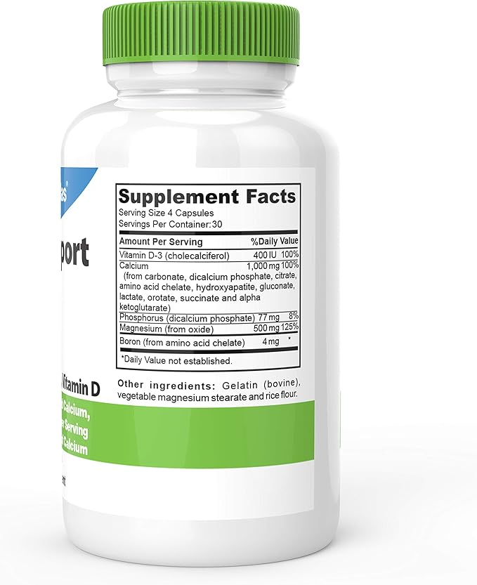 DrFormulas Bone Support 100% DV 1000mg Calcium Supplement Carbonate, Citrate, Gluconate, (not d-glucarate) Chloride with Vitamin D, Magnesium and Boron - 30 Day Supply