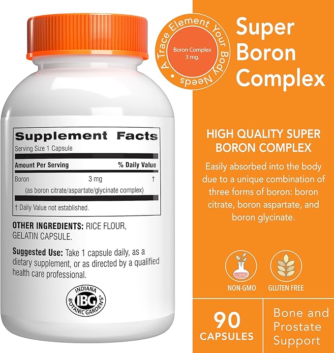 Botanic Choice Super Boron Complex (3mg) - Promotes Bone & Prostate Health by Metabolizing Calcium & Magnesium - 3 Forms of Boron for Men & Women (90 Capsules)
