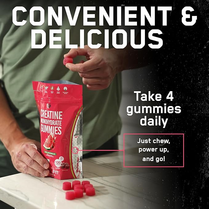 SteelFit Creapure Creatine Monohydrate Gummies for Men & Women, Juicy Watermelon - Gym Workout Nutritional Supplements for Muscle Gain, Brain Health & Strength Building Dietary Supplement, 120 Gummies