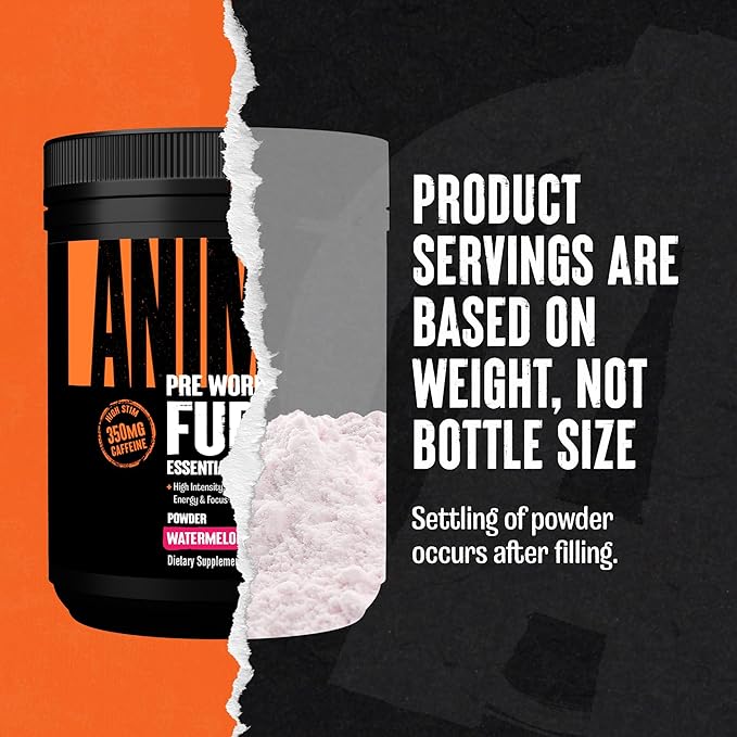 Animal Fury Pre Workout Powder Supplement for Energy and Focus 5g BCAA 350mg Caffeine Nitric Oxide Without Creatine Powerful Stimulant for Bodybuilders, Watermelon
