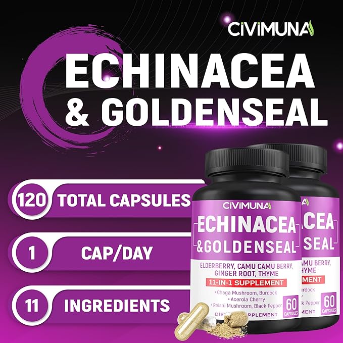 Echinacea Capsules with Echinacea, Goldenseal Root, Elderberry - 120 Capsules for 4 Months Supply (Pack of 2)