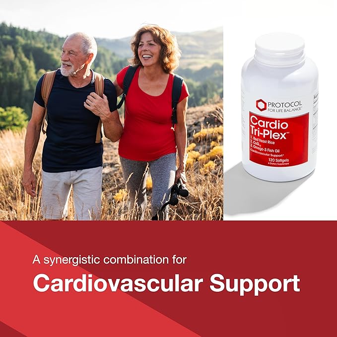 PROTOCOL FOR LIFE BALANCE Cardio Tri-Plex - Heart Health Formula - with Red Yeast Rice, CoQ10 & Omega-3 Fish Oil - DHA Dietary Supplements
