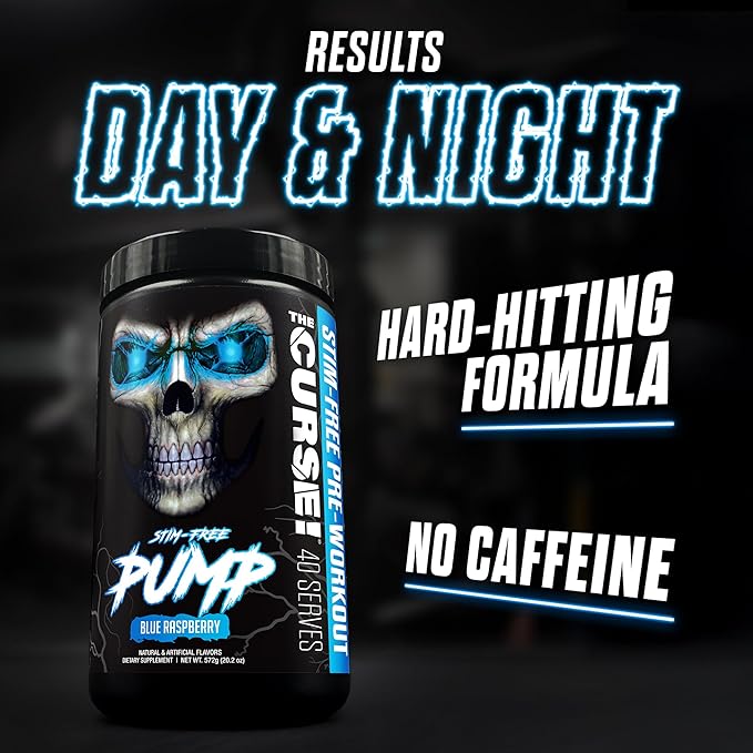 JNX SPORTS The Curse! Pump – Stim-Free Pre-Workout | Blue Raspberry 40 Serves | Caffeine-Free Pump Pre Workout, Non-Stim Nitric Oxide Preworkout for Men & Women