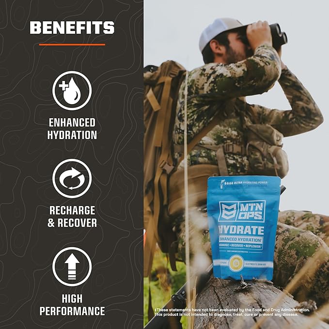 MTN OPS Hydrate Electrolytes Powder Drink Mix, 20 Single Serving On-The-Go Electrolyte Packs with Over 1000mg of Electrolytes per Serving, Rainbow Sherbet