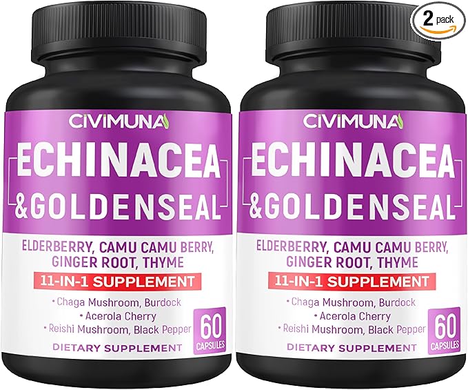 Echinacea Capsules with Echinacea, Goldenseal Root, Elderberry - 120 Capsules for 4 Months Supply (Pack of 2)