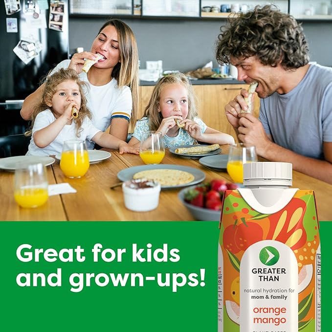 Greater Than Lactation Supplement Support, Coconut Water, Vitamins & Electrolyte Drink for Breastfeeding & Immune Support, Lactation Cookies Alt, Gluten Free, Low Sugar, 12 Pack, Orange Mango