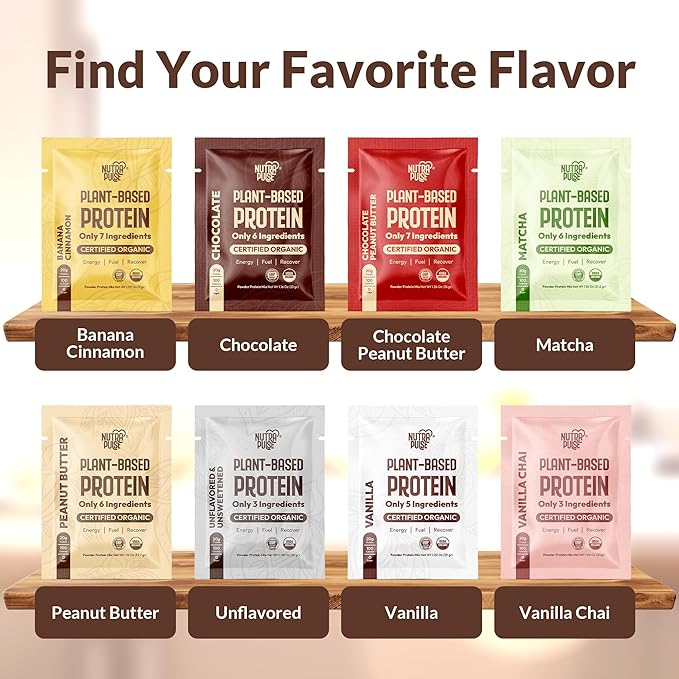 Vegan Protein Powder Sample Pack – Organic Plant-Based Protein, 20g per Serving – Gluten-Free, Non-GMO, Dairy-Free – Banana Cinnamon Flavor – Great for Shakes & Smoothies – 24 Pack