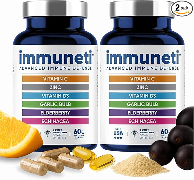 Advanced Immune Support – Doctor Formulated 6-in-1 Daily Immunity Supplement Pack of 2 – Made in USA – With Vitamin C, D3, Zinc, Elderberry, Garlic & Echinacea – Provide Vital Nutrients & Antioxidants