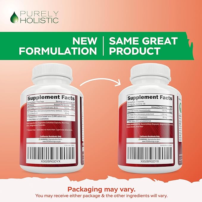 Red Yeast Rice 1200mg with CoQ10 Supplement & Flush Free Niacin 120 Extra Strength Vegetarian Capsules – Advanced Healthy Heart Formula - Non-Irradiated, Citrinin Free