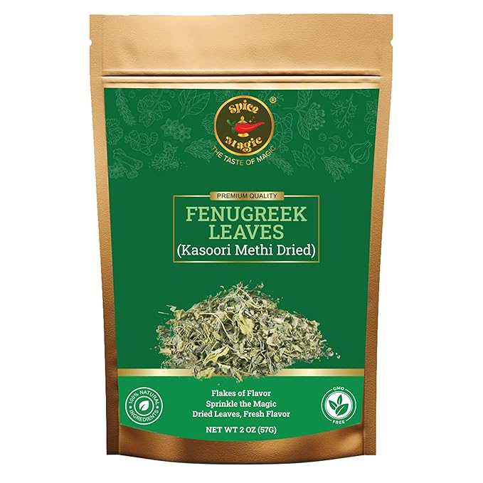 SPICE MAGIC Fenugreek Leaves – Kasoori Methi Premium Quality, Whole and Aromatic for Seasoning, Baking, and Cooking – 2 oz (2 OZ, Fenugreek Leaves)