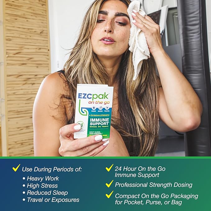 EZC Pak On The Go Immune System Booster with Echinacea, Vitamin C, Zinc, Immune Support Supplement, Immunity Vitamins for Adults, Travel-Friendly Packaging, Vegetarian, Gluten-Free - Pack of 6