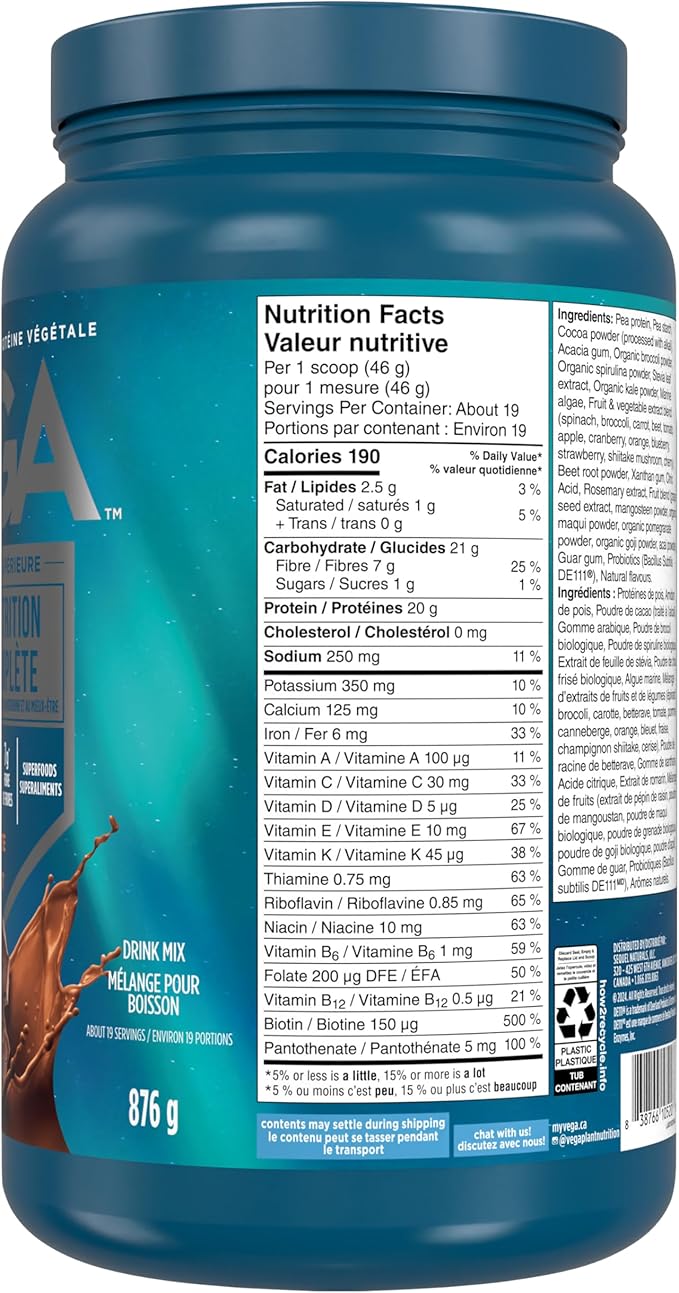 Vega One All-In-One Nutritional Shake Chocolate (19 Servings) - Plant Based Vegan Protein Powder, Non Dairy, Gluten Free, Non GMO, 30.9 Ounce (Pack of 1)