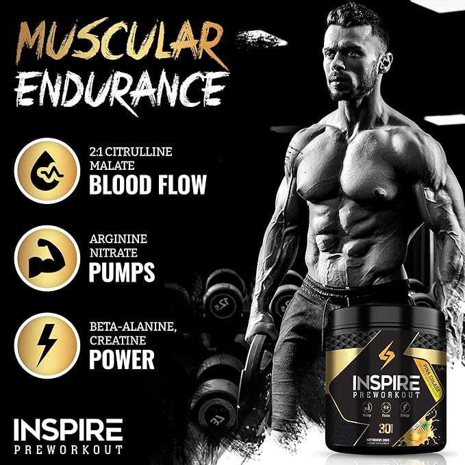 Inspire Pre Workout for Men & Women – 6g Citrulline Malate 2:1, L-Arginine, Beta Alanine, Clean Energy, Endurance Support, & Focus Formula for Pump – 30 Servings, Pina Colada Flavor