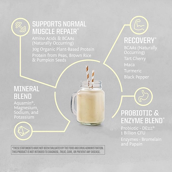 Sunwarrior Vegan Protein Powder Plant-Based USDA Organic Protein BCAAs Sugar, Gluten, Dairy Free Non-GMO Vanilla Flavored 20 Servings Sport Active