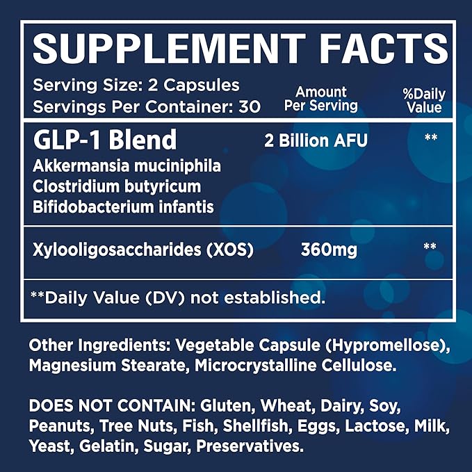 GLP-1 Probiotic Prebiotics Akkermansia Muciniphila Capsule Supplement - GLP 1 Booster Activate Elevate Pill - GLP1 Gut Abdominal Digestive Liver Detox Support Comfort Ultimate Strength Men Women