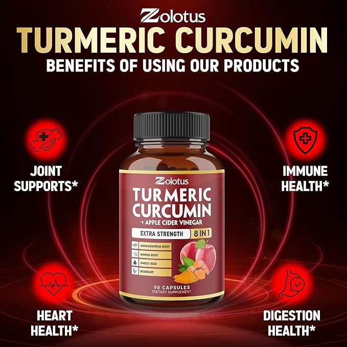 2packs 90 Capsules Turmeric Curcumin + Apple Cinder Vinegar Capsules, 6 Month Supply with Ashwagandha, Ginger, 95% Standardized Curcuminoids, Joint & Absorption Support