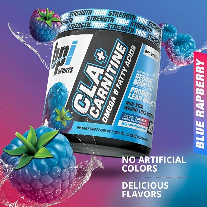 BPI Sports CLA + Carnitine – Conjugated Linoleic Acid – Weight Loss Formula – Metabolism, Performance, Lean Muscle – Caffeine Free – for Men & Women – Blue Raspberry – 50 Servings – 12.34 oz.