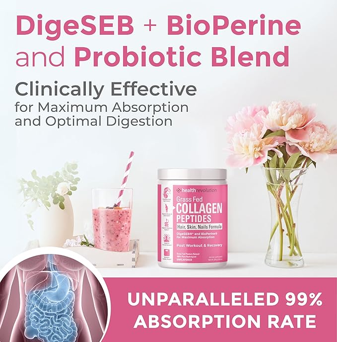 Hydrolyzed Collagen Peptides Powder - Skin, Hair, Nails & Joint Support, Grass-Fed Collagen Enhanced with Probiotics, Digestive Enzymes, Types I & III - Non-GMO, Gluten-Free, Unflavored, 35 Servings