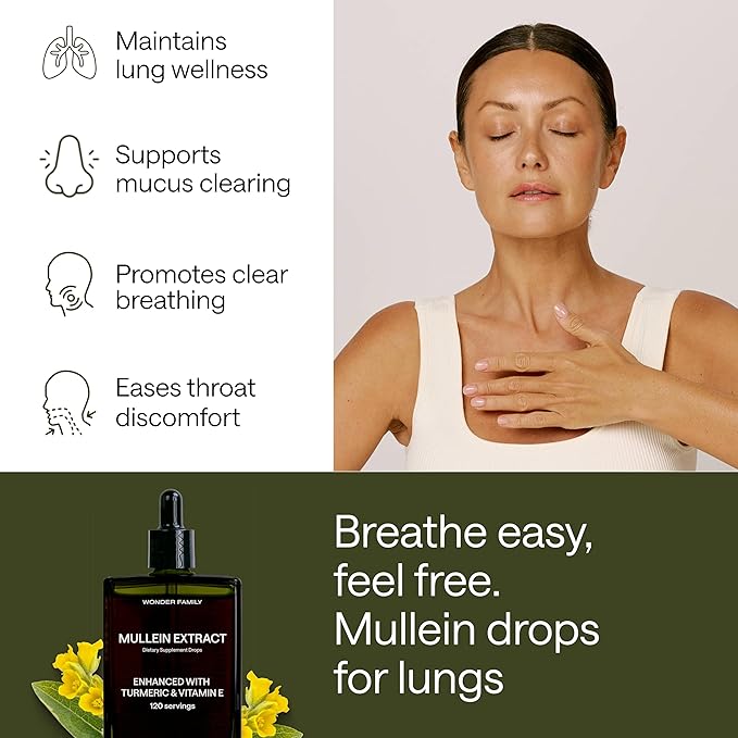 Mullein Drops for Lungs - Lung Support Supplement with Turmeric, Vitamin E, & Mullein Leaf Extract